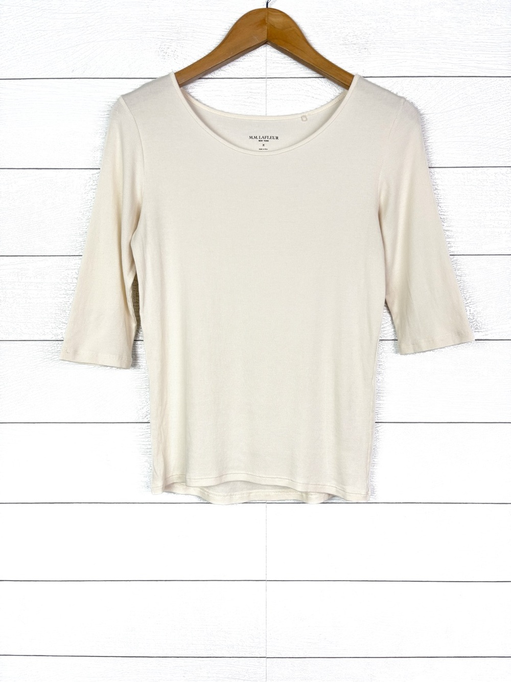 MM LaFleur Soyoung Tshirt Ivory Ribbed Pima Cotton Half Sleeve Medium
